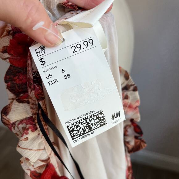 H&M Floral Mini Dress Size 6 NWT Long Sleeve Tiered Boho Fall Romantic - Picture 7 of 7